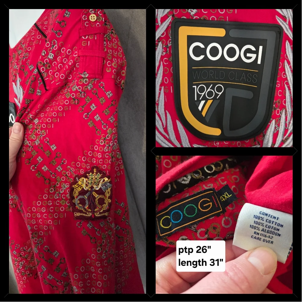 4X Mens Coogi Red Graphic Long Sleeve Shirt - Picture 2 of 2